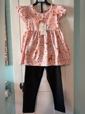 Pete + Lucy Pink Animal Print Top with Black Leggings Size: 2T